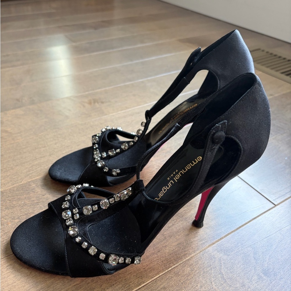 Emanuel Ungaro Black Satin Heels size 8.5 - Picture 3 of 6